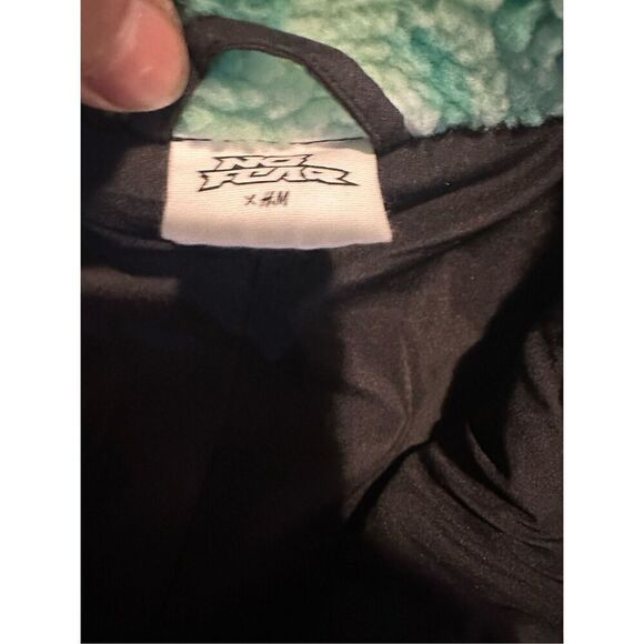 No Fear x H&M Women Jacket Green Tie Dye Sherpa Full Zip Logo Oversized Sz M - Picture 6 of 9